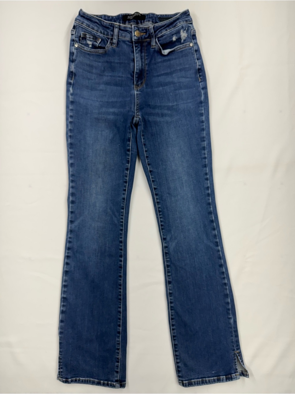 Judy Blue Jeans Women 5/27 Slim Bootcut Medium Wash Distressed Stretch Denim